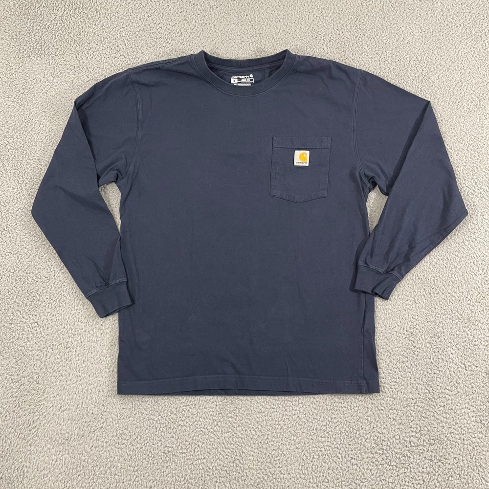 Carhartt Loose Fit Shirt Men M Navy Long Sleeve Workwear
